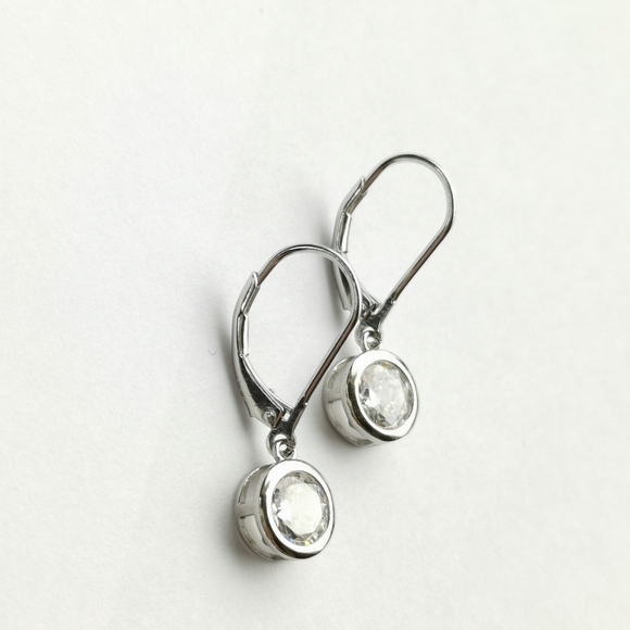 Sterling Silver CZ Dangle Lever Back Earrings - Picture 7 of 8